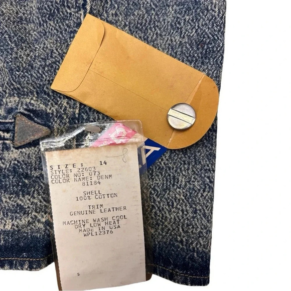 Rare Vintage Pioneer Wear 80s Acid Wash Leather Trim  Denim Jean Vest Unisex - Picture 11 of 14
